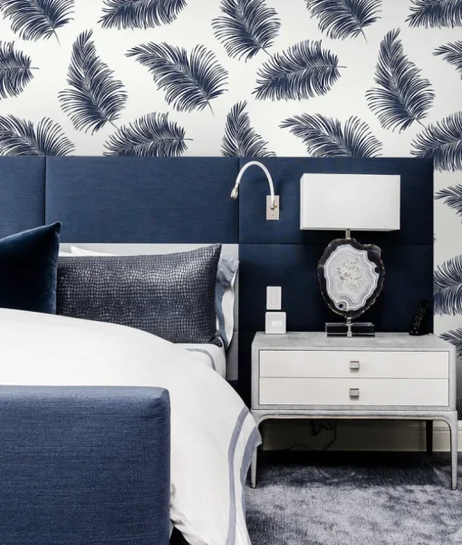 Lillian August Tossed Palm Peel & Stick Wallpaper - White & Navy