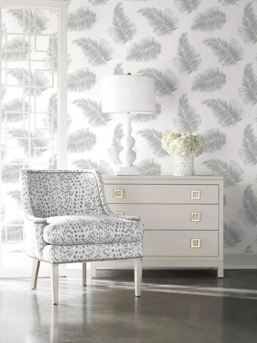 Lillian August Tossed Palm Peel & Stick Wallpaper - Alloy Gray