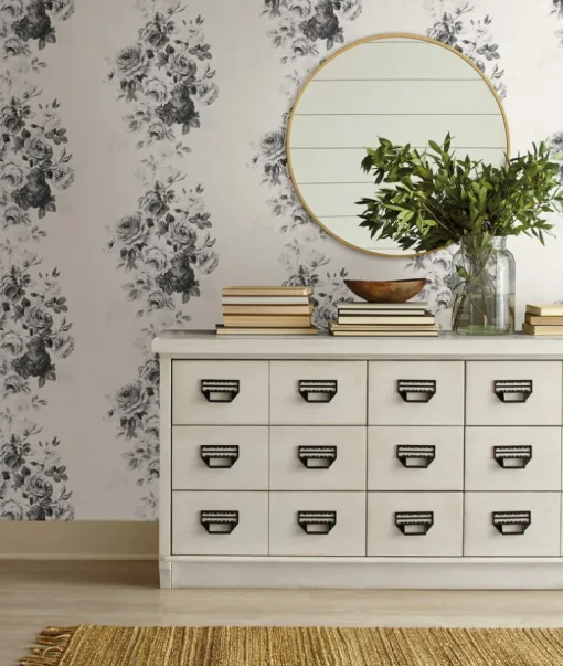 Magnolia Home Tea Rose Wallpaper - Black & White