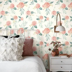 Magnolia Home Watercolor Roses Wallpaper - Red