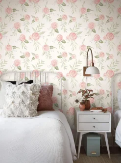 Magnolia Home Watercolor Roses Wallpaper - Coral