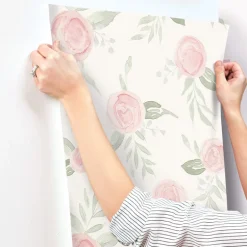 Magnolia Home Watercolor Roses Wallpaper - Coral