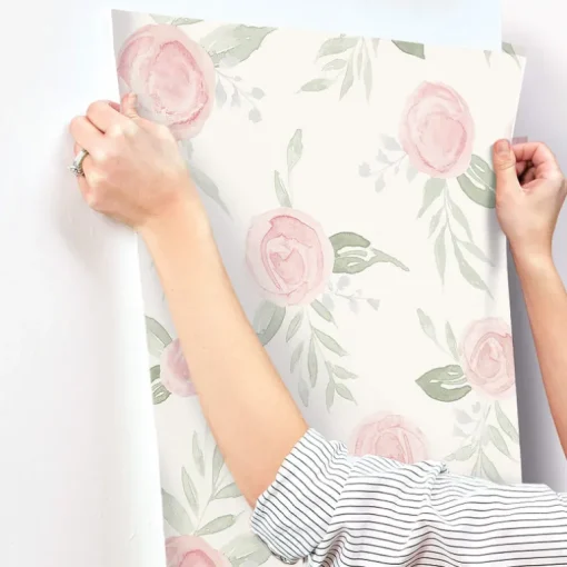 Magnolia Home Watercolor Roses Wallpaper - Coral