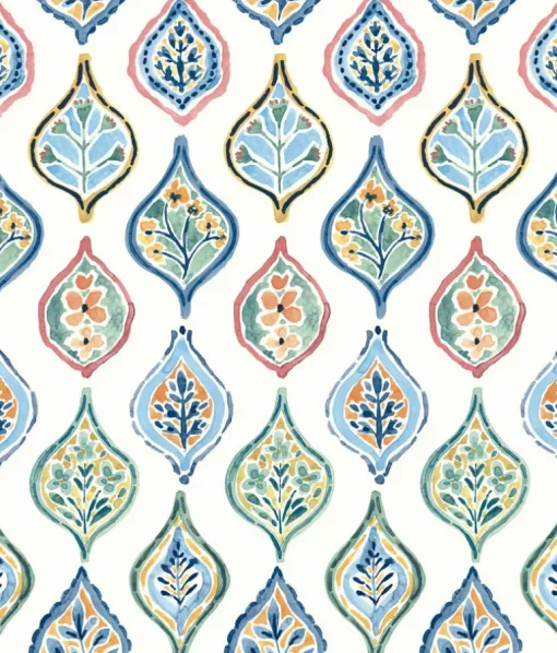 Mediterranean Marketplace Motif Wallpaper - Blue