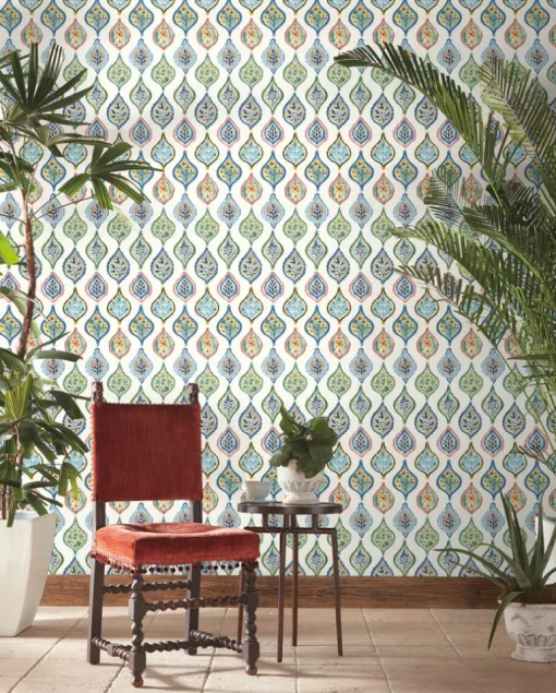Mediterranean Marketplace Motif Wallpaper - Blue