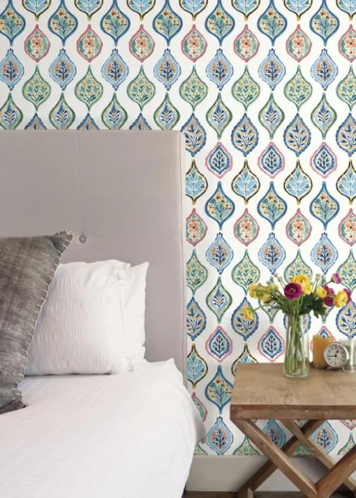 Mediterranean Marketplace Motif Wallpaper - Blue