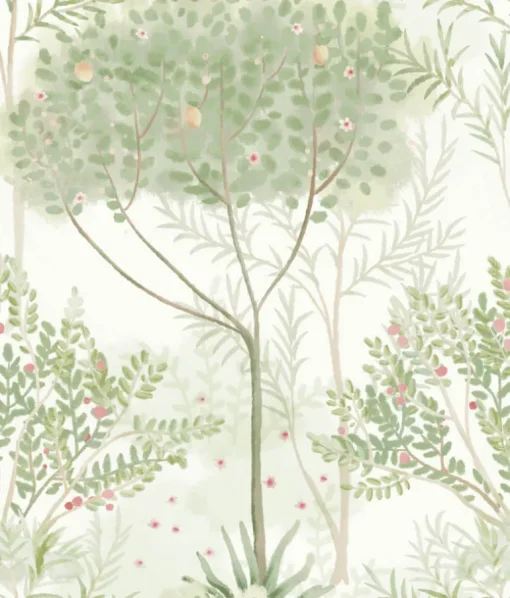 Mediterranean Orchard Wallpaper - White & Green