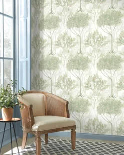Mediterranean Orchard Wallpaper - White & Green