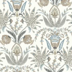 Mediterranean Seaside Jacobean Wallpaper - Blue