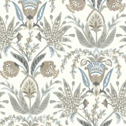 Mediterranean Seaside Jacobean Wallpaper - Blue
