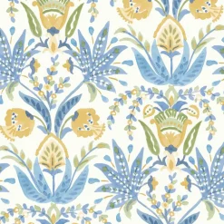 Mediterranean Seaside Jacobean Wallpaper - Blue