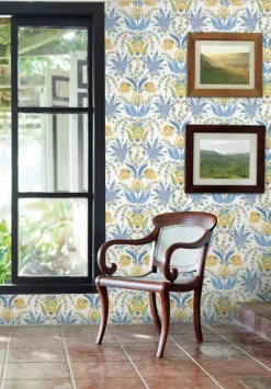 Mediterranean Seaside Jacobean Wallpaper - Blue