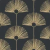 Mitchell Black Bohemian Bungalow Deco Fan Wallpaper - Black & Gold