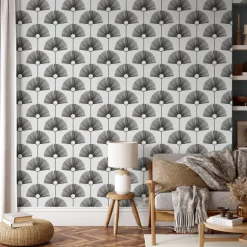 Mitchell Black Bohemian Bungalow Deco Fan Wallpaper - Calligraphy Black