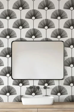 Mitchell Black Bohemian Bungalow Deco Fan Wallpaper - Calligraphy Black