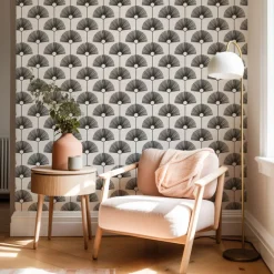 Mitchell Black Bohemian Bungalow Deco Fan Wallpaper - Calligraphy Black