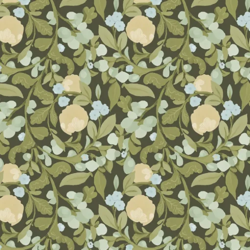 Mitchell Black Botanical Legacy Budding Grove Wallpaper - Deep Olive