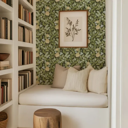 Mitchell Black Botanical Legacy Budding Grove Wallpaper - Deep Olive