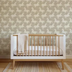 Mitchell Black Kids Paper Horses Wallpaper - Raw Linen