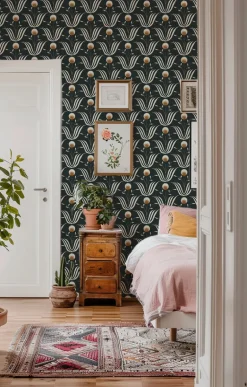 Mitchell Black Lady Charlotte Spring Bloom Floral Wallpaper - Soot Black