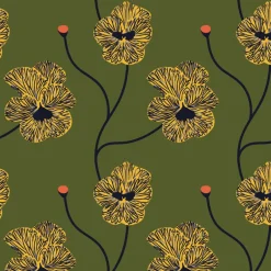 Mitchell Black Natalie Papier Flourish Floral Wallpaper - Olive Canary