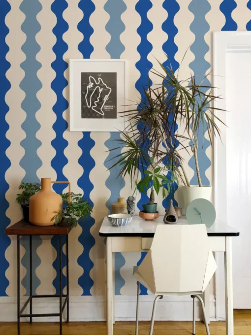 Mitchell Black Natalie Papier Low Frequency Wallpaper - Bathhouse Blues