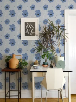 Mitchell Black Natalie Papier Flourish Floral Wallpaper - Blue Petal