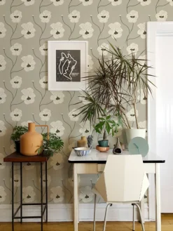 Mitchell Black Natalie Papier Flourish Floral Wallpaper - Raw Cotton