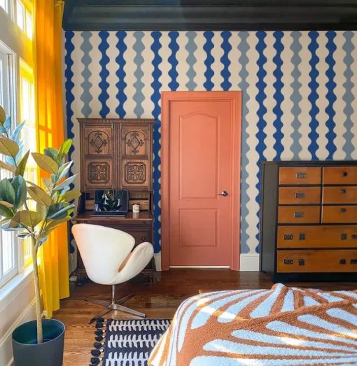 Mitchell Black Natalie Papier Low Frequency Wallpaper - Bathhouse Blues