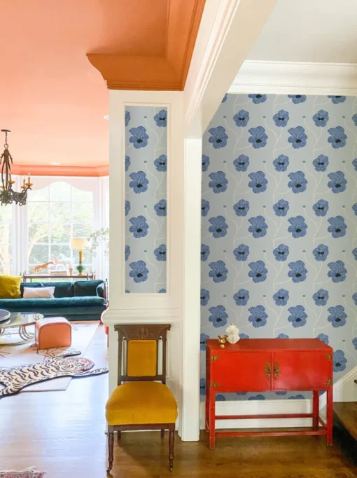 Mitchell Black Natalie Papier Flourish Floral Wallpaper - Blue Petal