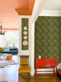 Mitchell Black Natalie Papier Flourish Floral Wallpaper - Olive Canary