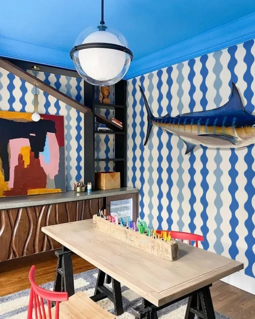 Mitchell Black Natalie Papier Low Frequency Wallpaper - Bathhouse Blues