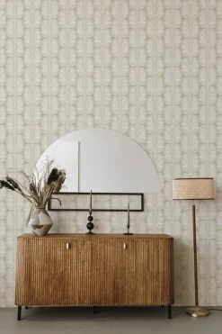 Mitchell Black Organic Betty White Palm Leaves Wallpaper - Seagrass