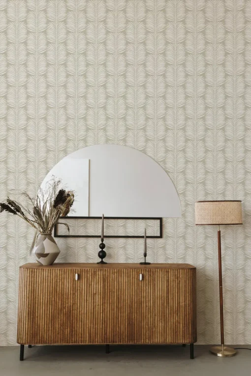 Mitchell Black Organic Betty White Palm Leaves Wallpaper - Seagrass