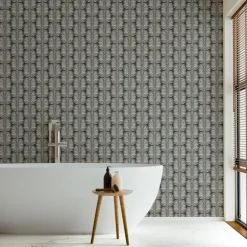 Mitchell Black Organic Betty White Palm Leaves Wallpaper - Black Blush