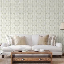 Mitchell Black Organic Betty White Palm Leaves Wallpaper - Seagrass