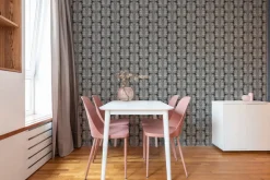 Mitchell Black Organic Betty White Palm Leaves Wallpaper - Black Blush