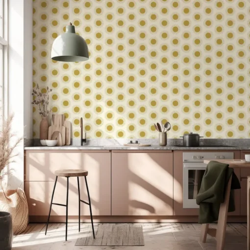 Mitchell Black Shape of Color Sunburst Wallpaper - Harvest Gold