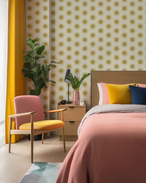Mitchell Black Shape of Color Sunburst Wallpaper - Harvest Gold