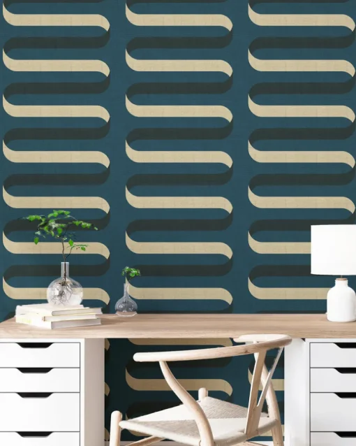 Mitchell Black Shape of Color Folding Ribbon Wallpaper - Peacock Blue