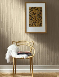 Modern Heritage Vertical Plumb Wallpaper - Soft Gold