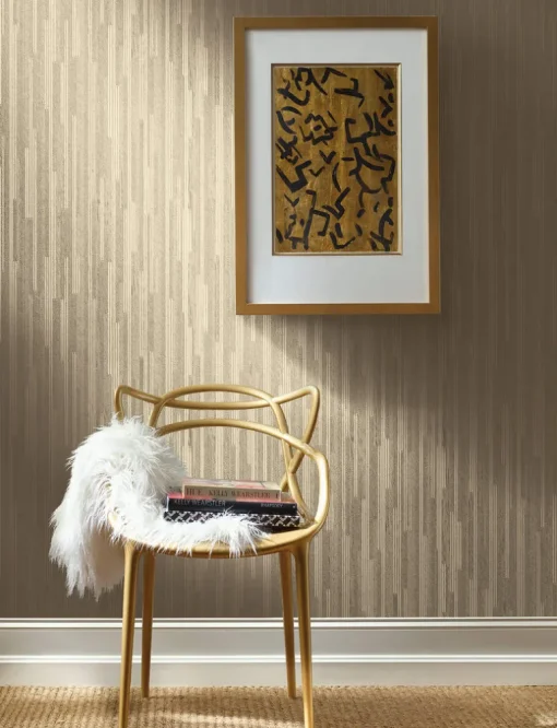Modern Heritage Vertical Plumb Wallpaper - Soft Gold