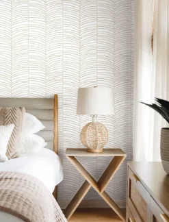 Montecito Cascade Palm Chevron Wallpaper - Dune