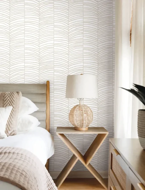 Montecito Cascade Palm Chevron Wallpaper - Dune