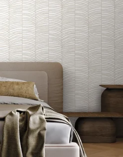Montecito Cascade Palm Chevron Wallpaper - Dune