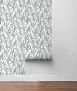 NextWall Baha Banana Leaves Peel & Stick Wallpaper - Gray