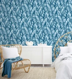 NextWall Baha Banana Leaves Peel & Stick Wallpaper - Blue