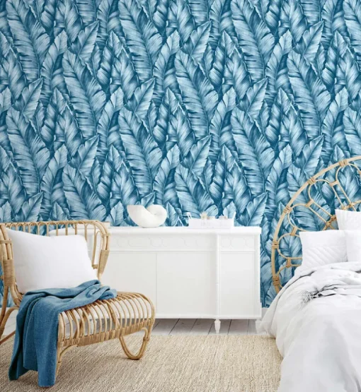 NextWall Baha Banana Leaves Peel & Stick Wallpaper - Blue