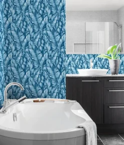 NextWall Baha Banana Leaves Peel & Stick Wallpaper - Blue