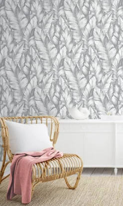 NextWall Baha Banana Leaves Peel & Stick Wallpaper - Gray